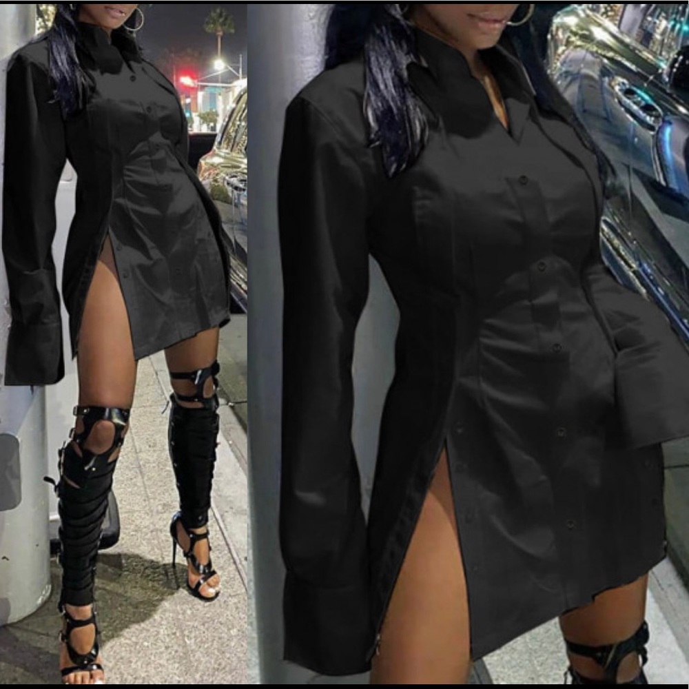 Black Shirt Dress with Slits